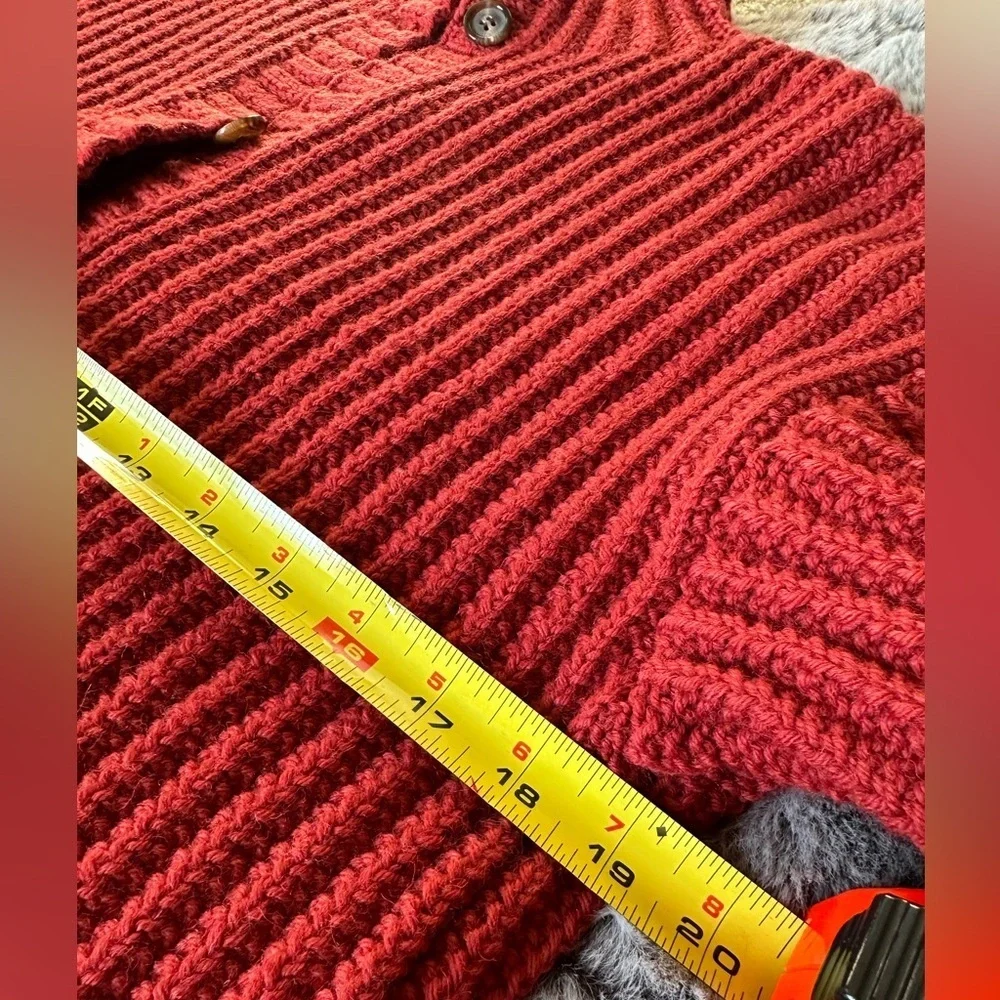 Calvin Klein Vtg Sweater Jacket ButtonBrick Red Wool Hand Knit Ribbed Size M - Picture 9 of 12
